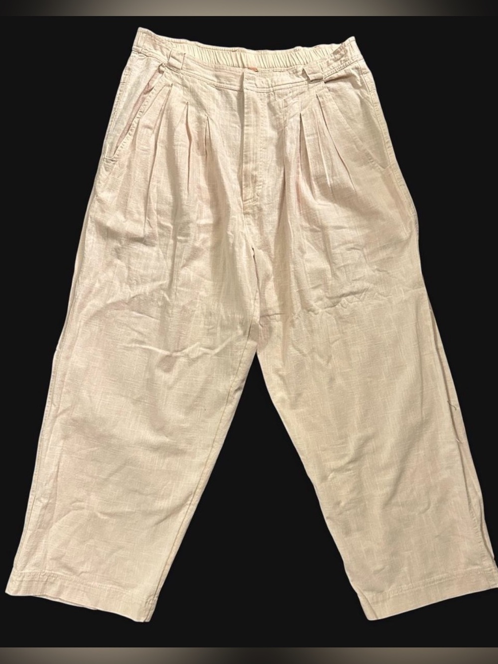 Free People Light Beige Cropped Wide-Leg Trousers